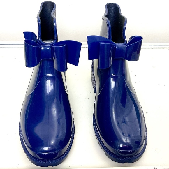 NRUDPQV Blue Waterproof Bow Rubber Rain Winter Snow Ankle Boots  size 6.5 - Picture 7 of 16
